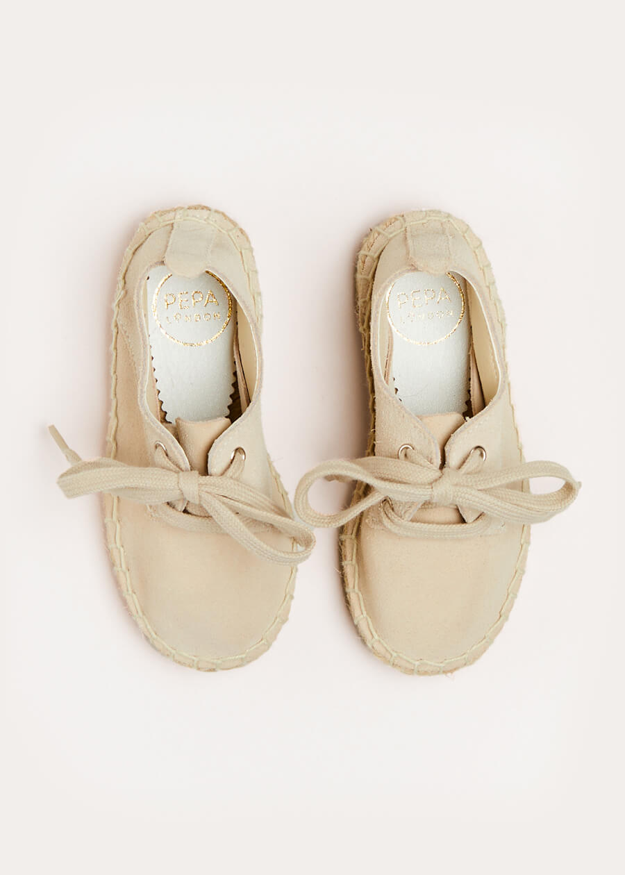 Suede Lace-up Espadrilles in Beige (24-35EU) Shoes from Pepa London US