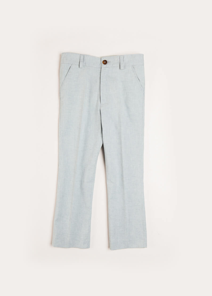 Plain Light Linen Suit Trousers in Blue (4-10yrs) Trousers from Pepa London US