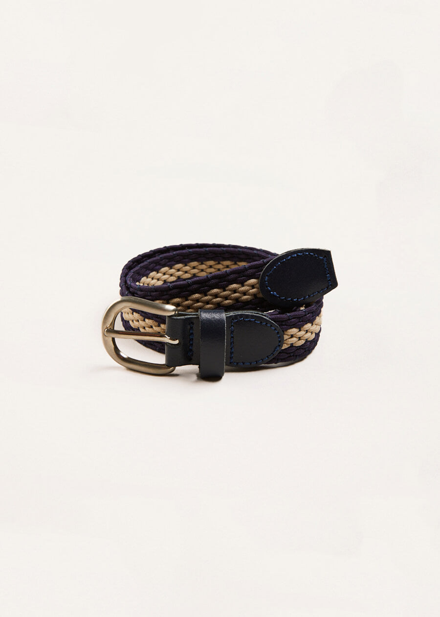 Striped Leather Braided Belt in Blue (XS-S) Belts & Braces from Pepa London US