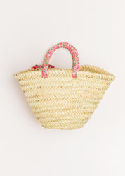 Annie Floral Print Bow Detail Straw Bag in Pink (S-M) Accessories  from Pepa London US