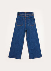 Soft Denim Wide Leg Trousers in Denim Blue (3-10yrs) Trousers from Pepa London US