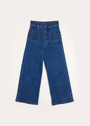 Soft Denim Wide Leg Trousers in Denim Blue (3-10yrs) Trousers from Pepa London US