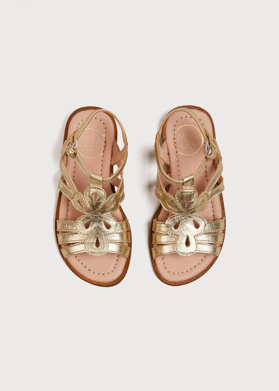 Metallic Strappy Leather Sandals in Gold (24-35EU) Shoes from Pepa London US