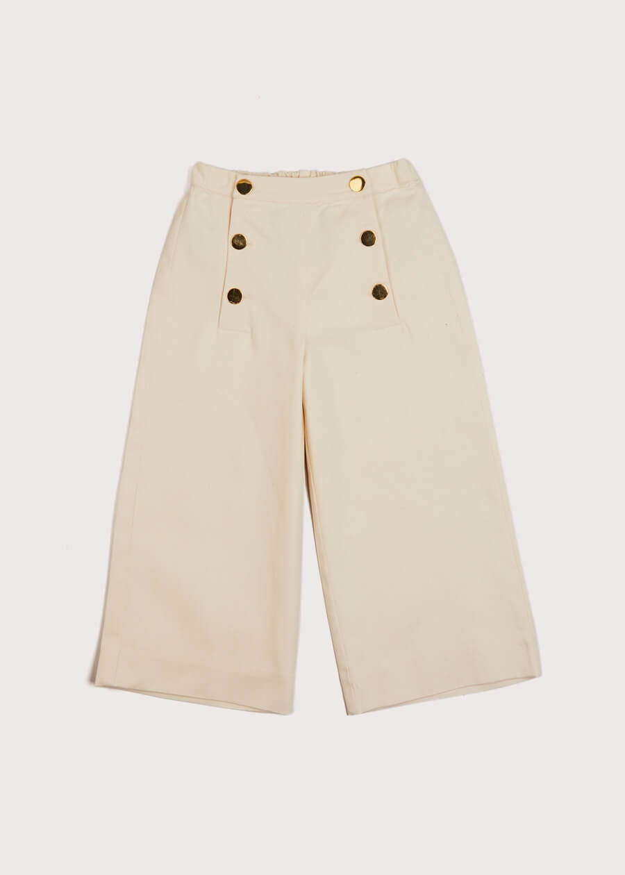 Wide Leg Front Button Trousers in Beige (2-10yrs) Trousers from Pepa London US