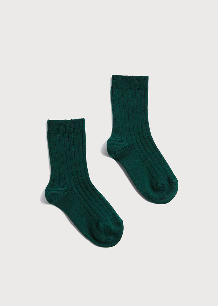 Ribbed short socks - Bottle Green (0mths-10yrs) Socks from Pepa London US