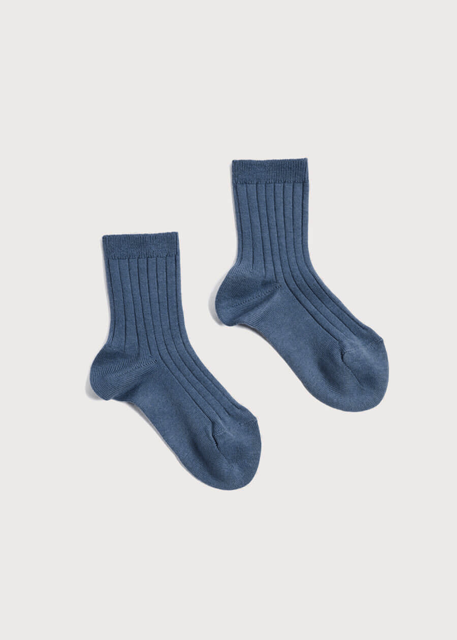 Ribbed Short Socks - Denim (0mths-10yrs) Socks from Pepa London US