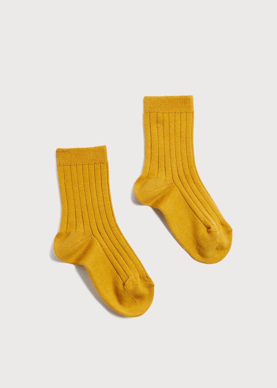 Ribbed Short Socks In Mustard (3mths-10yrs) Socks from Pepa London US