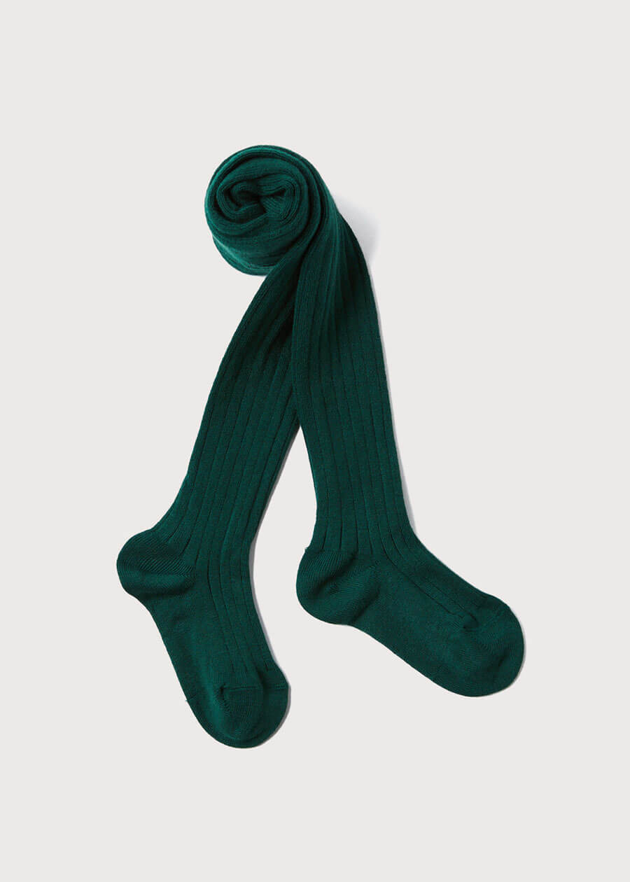 Bottle Green Ribbed Tights (0mths-10yrs) Tights from Pepa London US