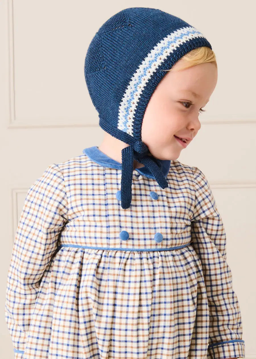 Fair Isle Jaquard Knit Bonnet in Navy (S-L) Bonnets from Pepa London US