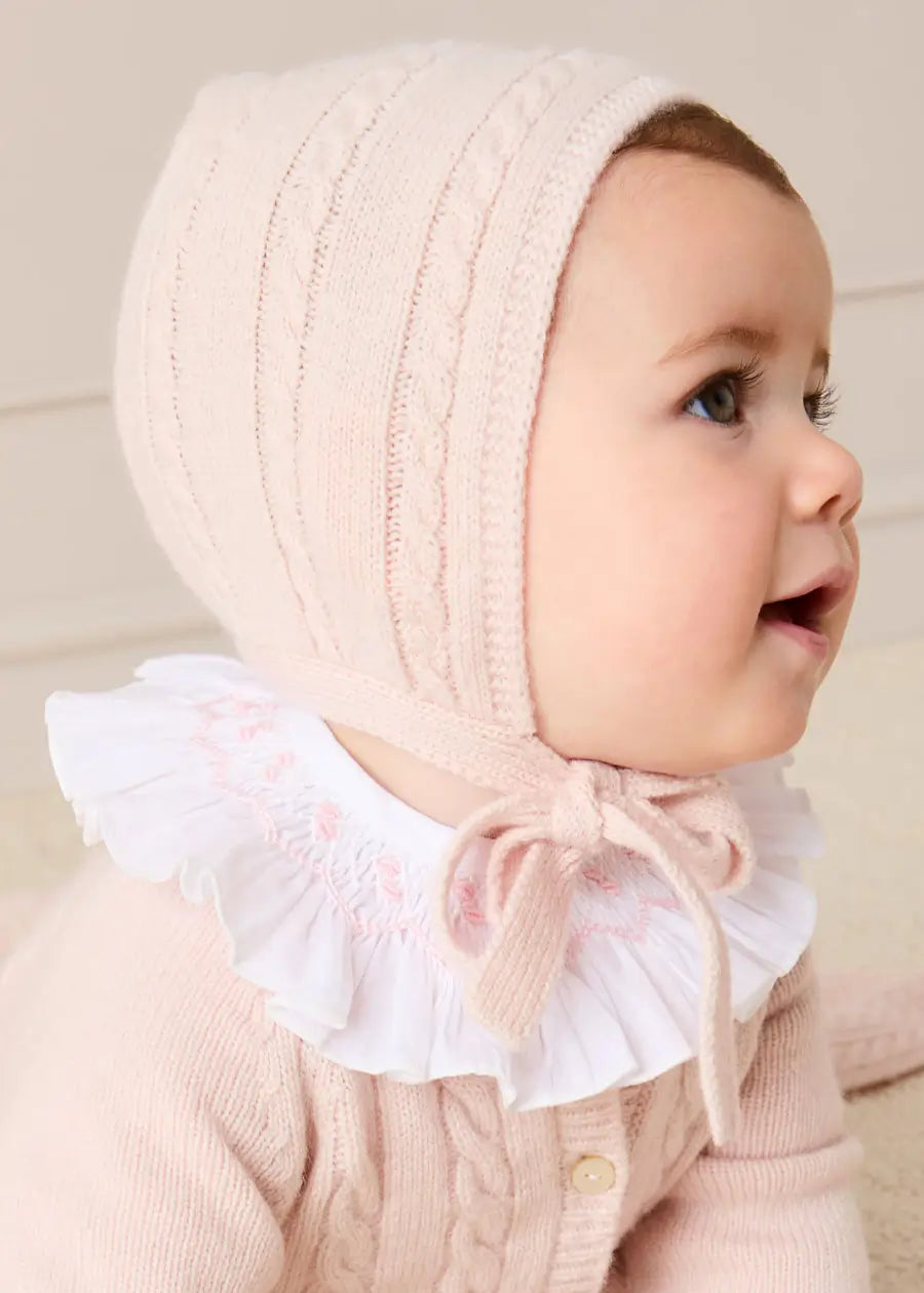 Cashmere Cable Knit Bonnet in Pink (XS-L) Bonnets from Pepa London US