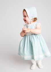 Lace Trim Ivory Bow Dress in Teal (6mths-5yrs) dresses from Pepa London US