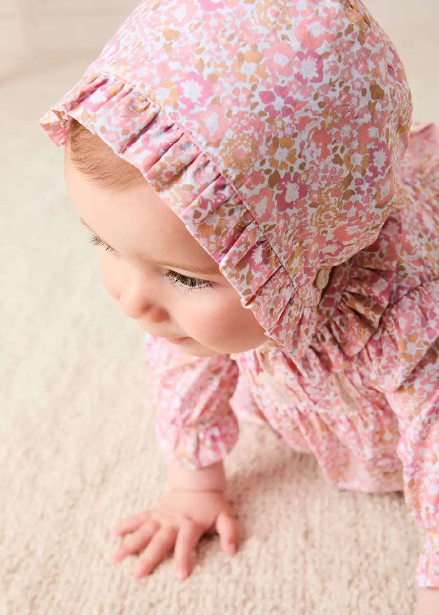 Nellie Floral Ruffle Detail Bonnet in Pink (S-M) Bonnets from Pepa London US