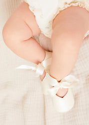Celebration Ribbon Detail Mary Jane Pram Shoes in Beige (17-20EU) Shoes from Pepa London US