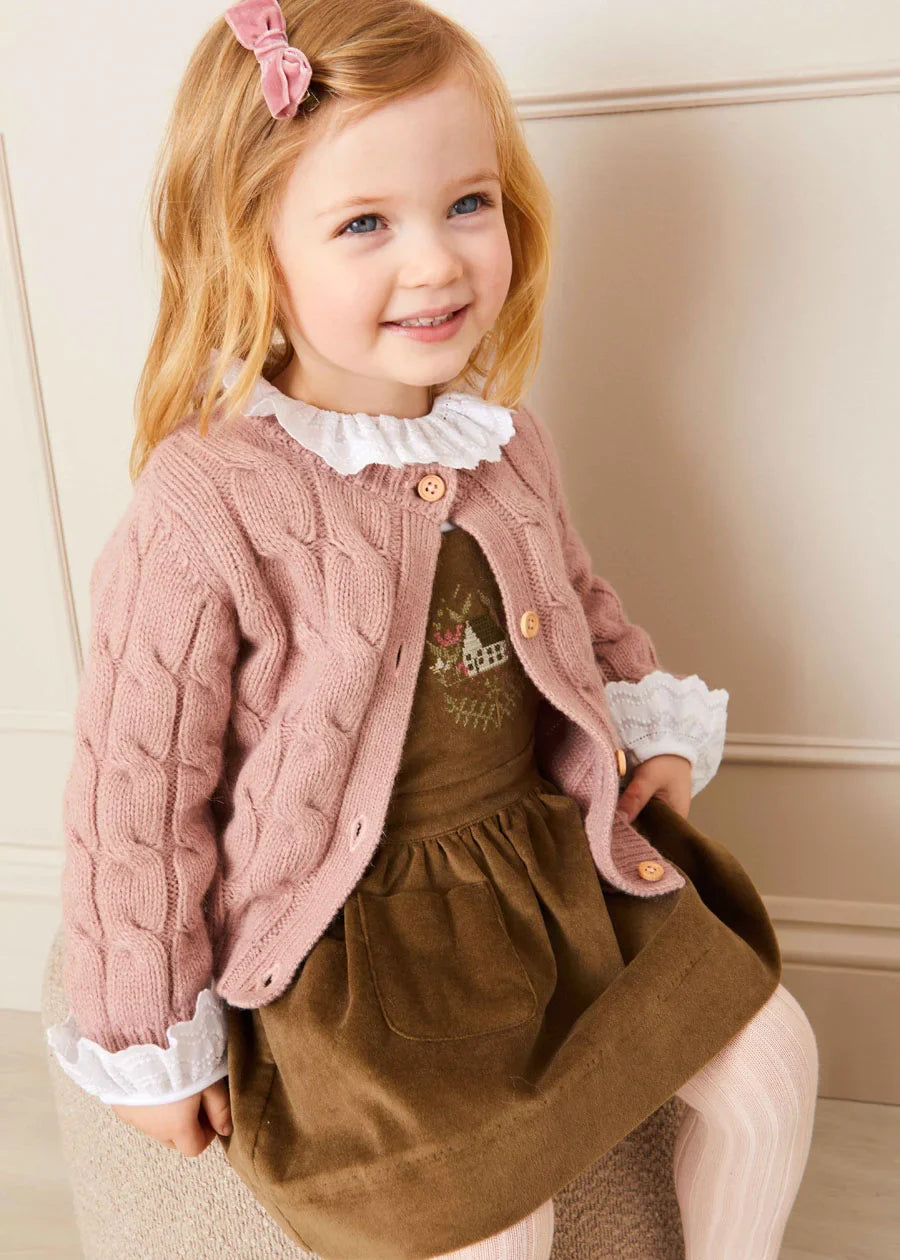 Chunky Cable Detail Cardigan in Pink (6mths-10yrs) Knitwear from Pepa London