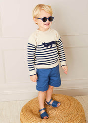 Whale Intarsia Striped Jumper in Blue (6mths-10yrs) Knitwear from Pepa London US