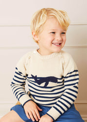 Whale Intarsia Striped Jumper in Blue (6mths-10yrs) Knitwear from Pepa London US