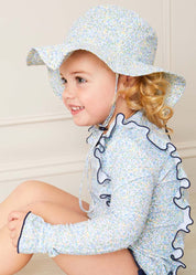 Matilda Floral Print Beach Hat in Blue (1-8yrs) Accessories  from Pepa London US