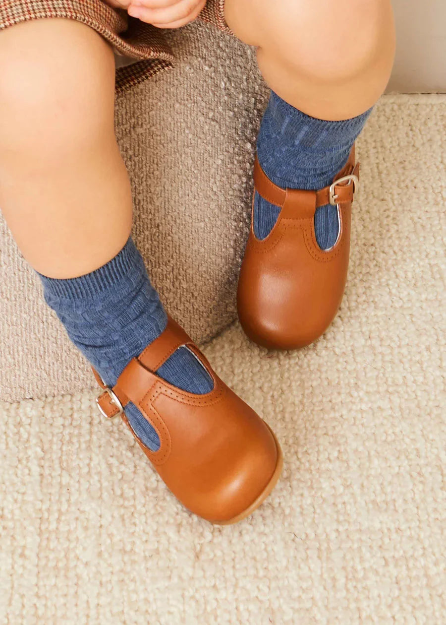 Leather T-Bar Baby Shoes in Brown (20-26EU) Shoes from Pepa London US