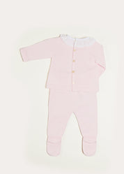 Lace Trim Ruffle Collar Knitted Set in Pink (1-12mths) Knitted Sets from Pepa London US