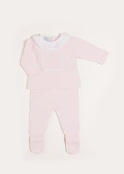 Lace Trim Ruffle Collar Knitted Set in Pink (1-12mths) Knitted Sets from Pepa London US
