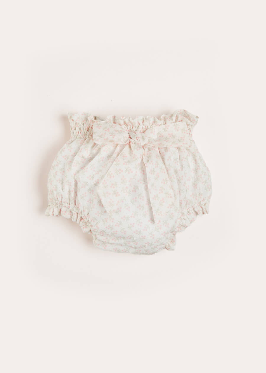 Tilly Floral Print Bloomers With Bow Detail in Pink (1-6mths) Bloomers  from Pepa London US