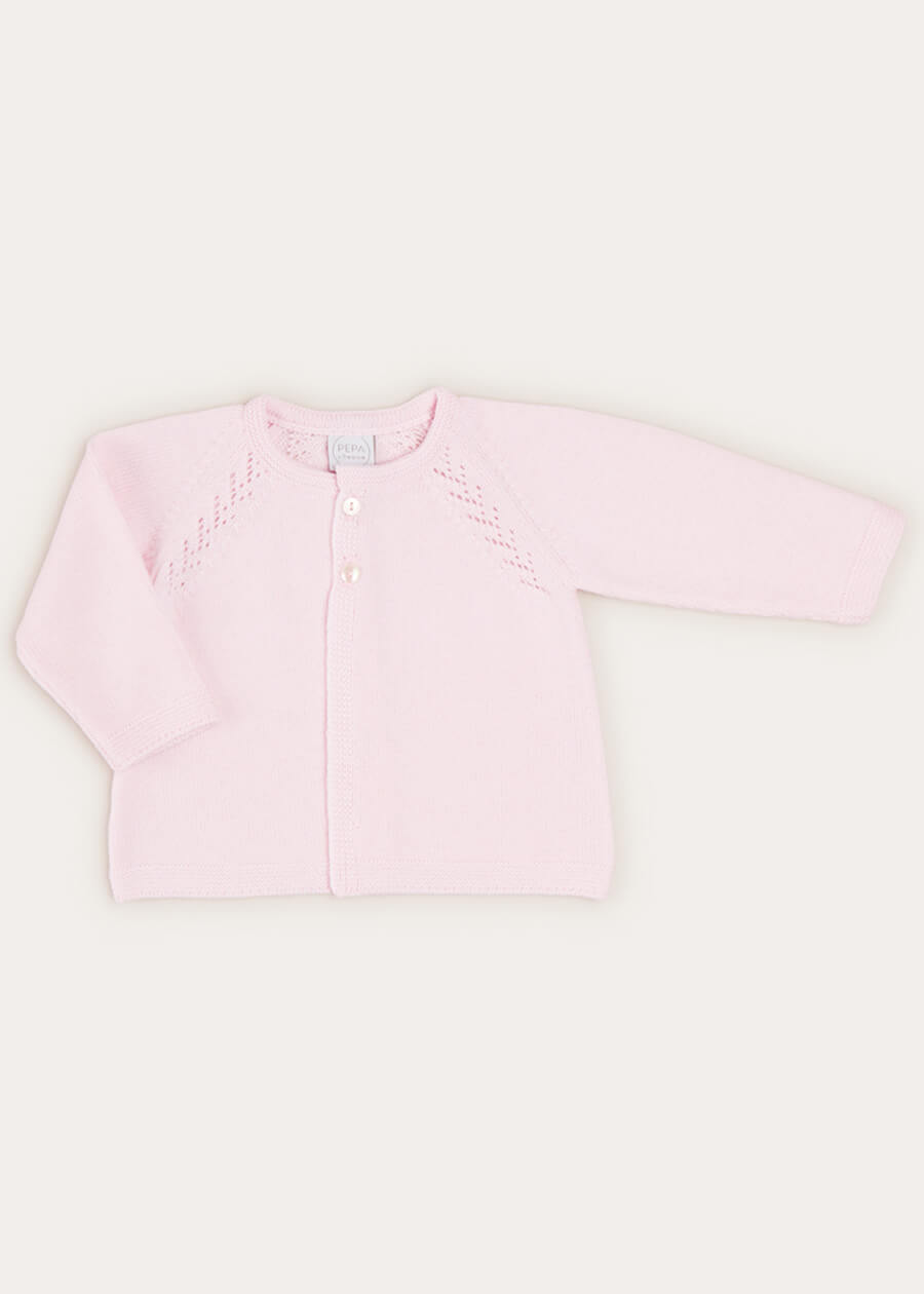 Two Button Baby Cardigan In Light Pink (1-9mths) KNITWEAR from Pepa London US