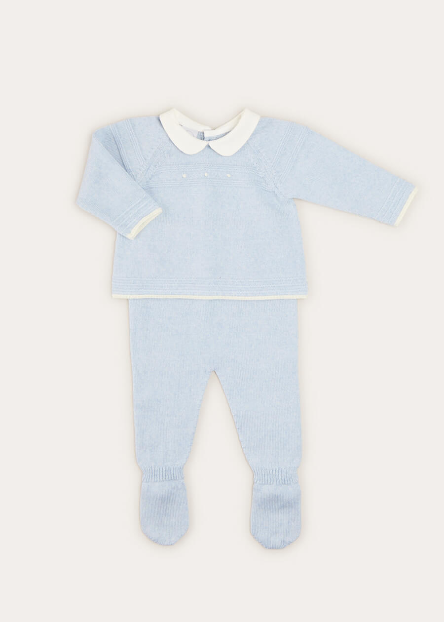 Dot Detail Knitted Set in Baby Blue (1-6mths) KNITTED SETS from Pepa London