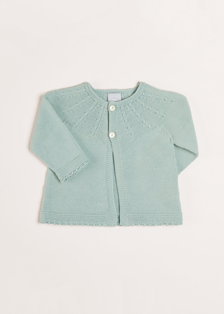 Openwork Detail Baby Cardigan in Green (1-12mths) Knitwear from Pepa London US