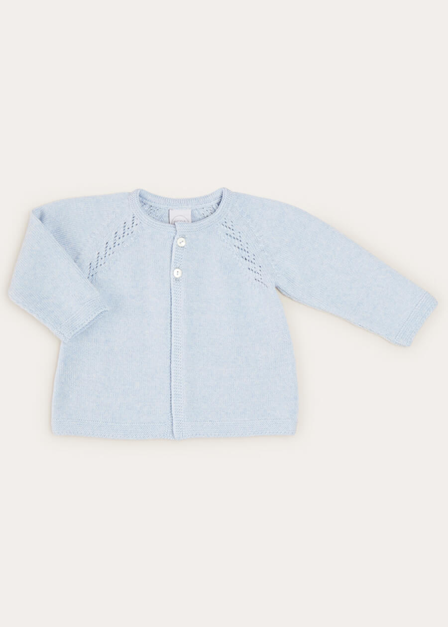Two Button Baby Cardigan In Light Blue (1-9mths) KNITWEAR from Pepa London