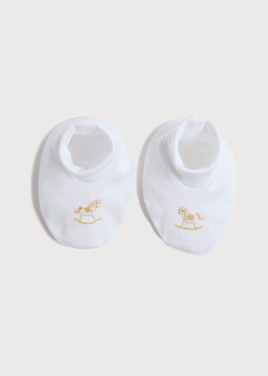 Newborn Booties With Rocking Horse Embroidery Beige (1-3mths) Knitted Accessories from Pepa London US