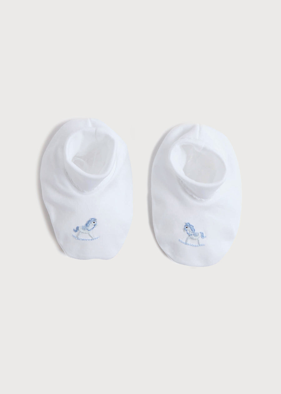 Newborn Booties With Rocking Horse Embroidery Blue (1-3mths) Knitted Accessories from Pepa London US