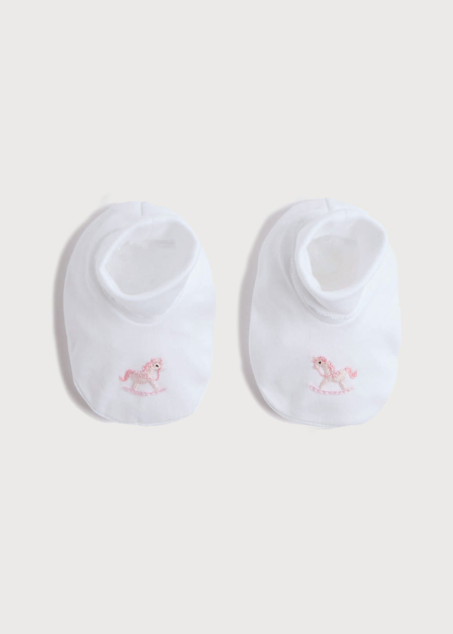 Newborn Booties With Rocking Horse Embroidery Pink (1-3mths) Knitted Accessories from Pepa London US
