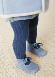 Suede Velvet Ribbon Pram Shoes in Blue (17-21 EU) Shoes from Pepa London US