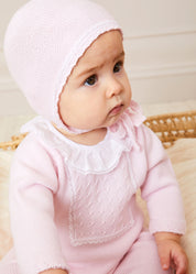 Lace Trim Ruffle Collar Knitted Set in Pink (1-12mths) Knitted Sets from Pepa London US