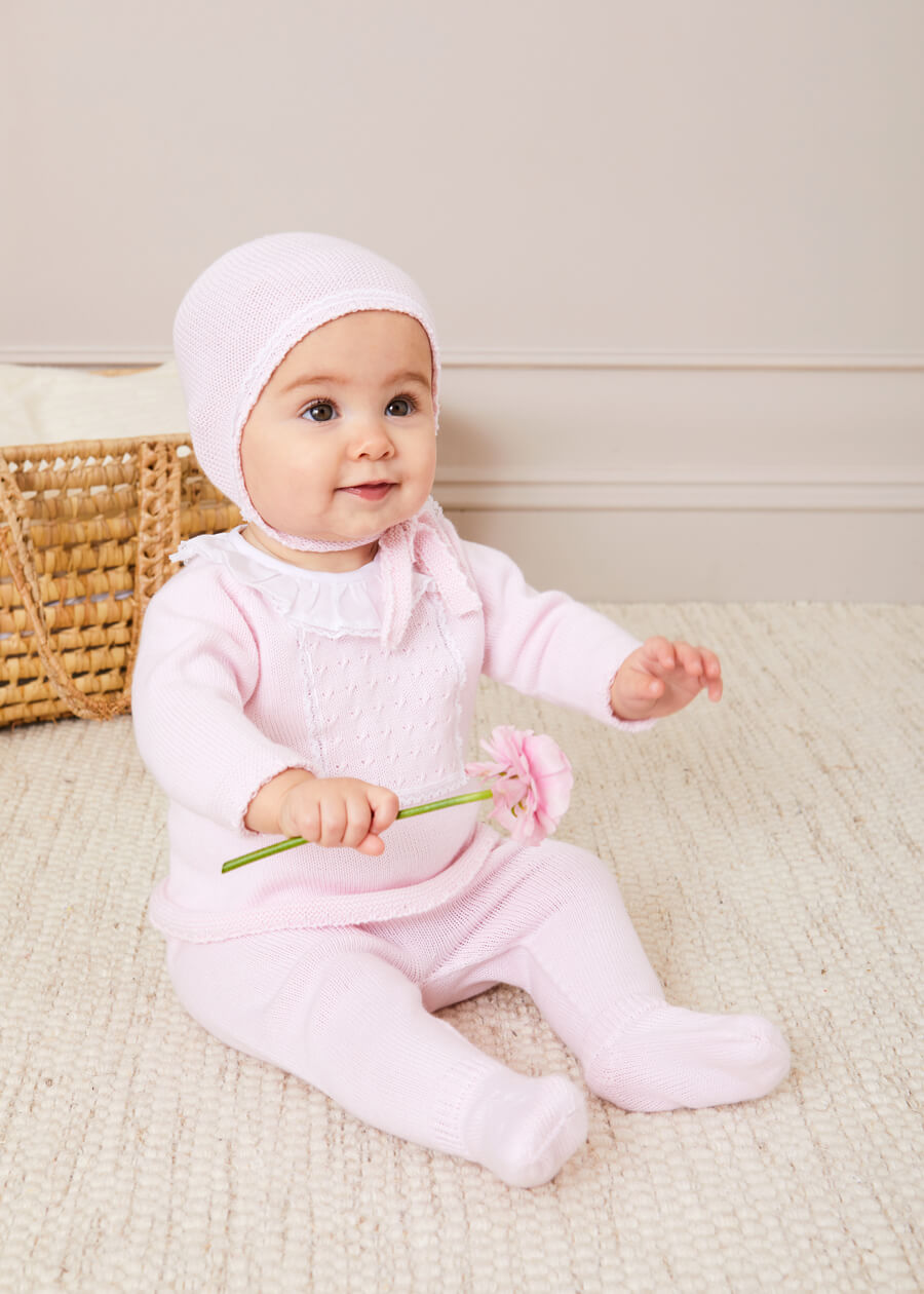 Lace Trim Ruffle Collar Knitted Set in Pink (1-12mths) Knitted Sets from Pepa London US