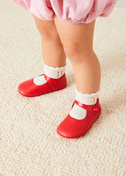 Leather Mary Jane Pram Shoes in Red (17-20EU) Shoes from Pepa London US