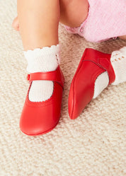 Leather Mary Jane Pram Shoes in Red (17-20EU) Shoes from Pepa London US