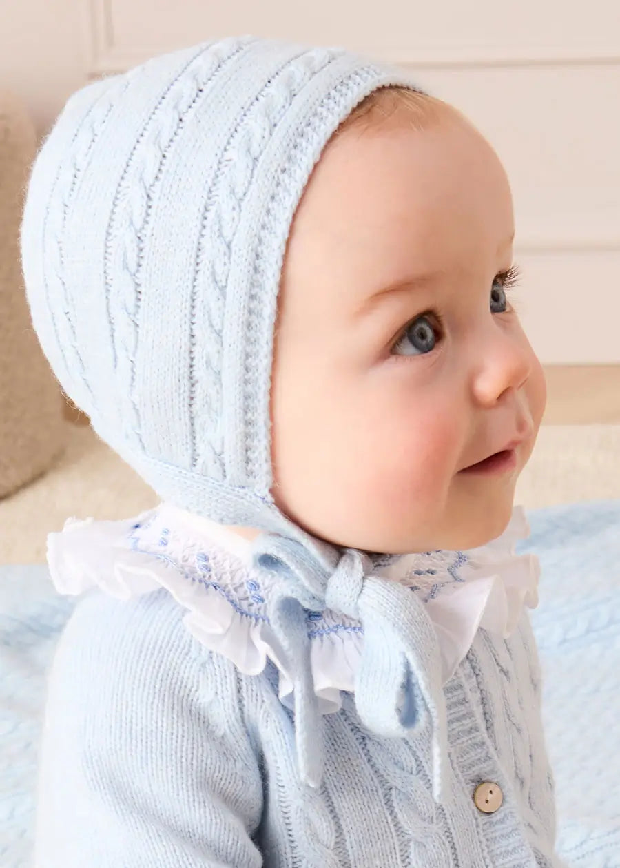 Cashmere Cable Knit Bonnet in Blue (XS-L) Bonnets from Pepa London US