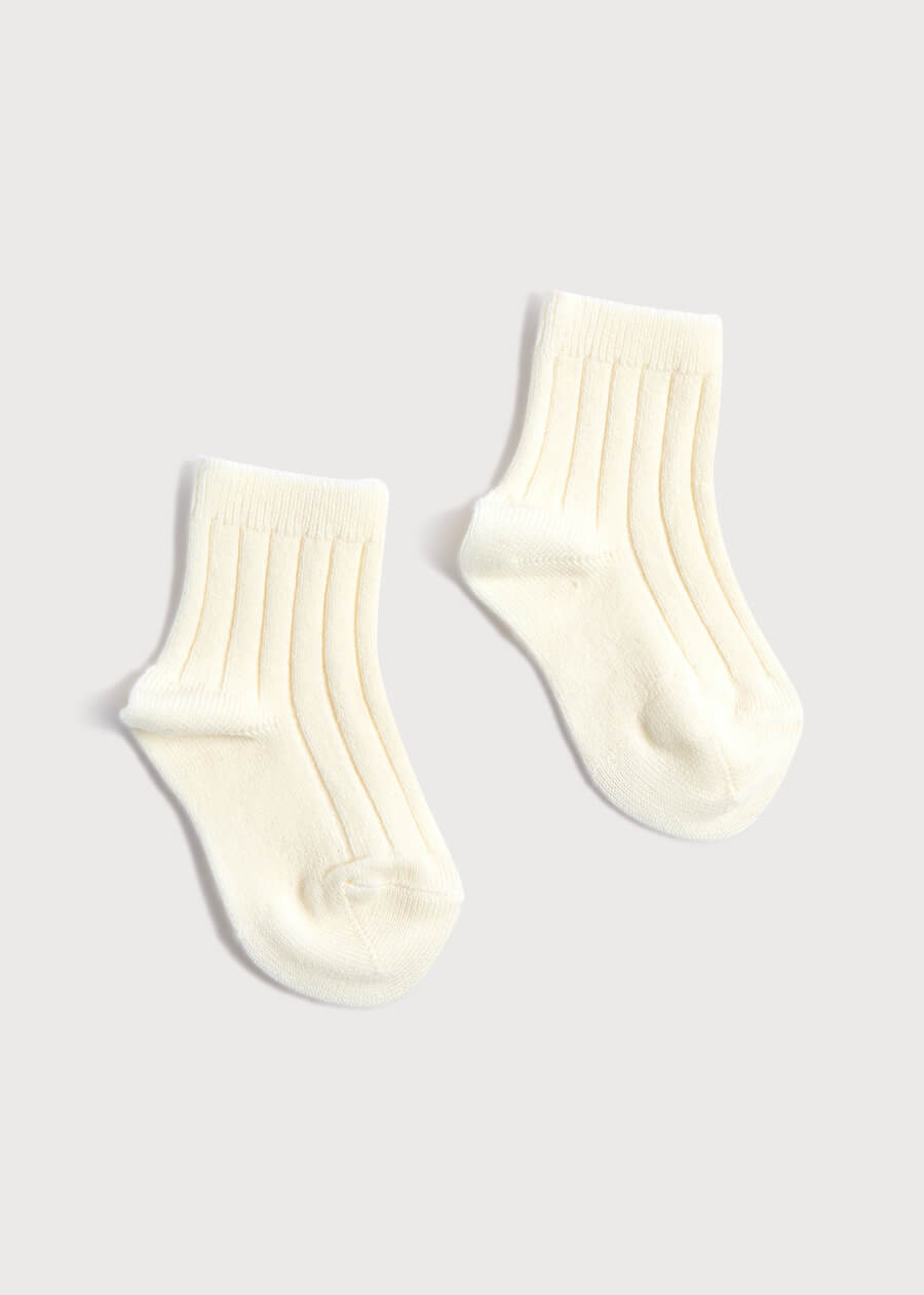 Ribbed Short Socks - Cream (0mths-10yrs) Socks from Pepa London US