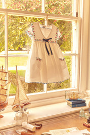 Embroidered Mariner Collar Short Sleeve Dress in White (12mths-10yrs) DRESSES from Pepa London US