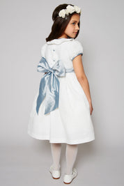 Flower Girl Ivory Dress with Blue Silk Sash (6mths-10yrs) Dresses from Pepa London US