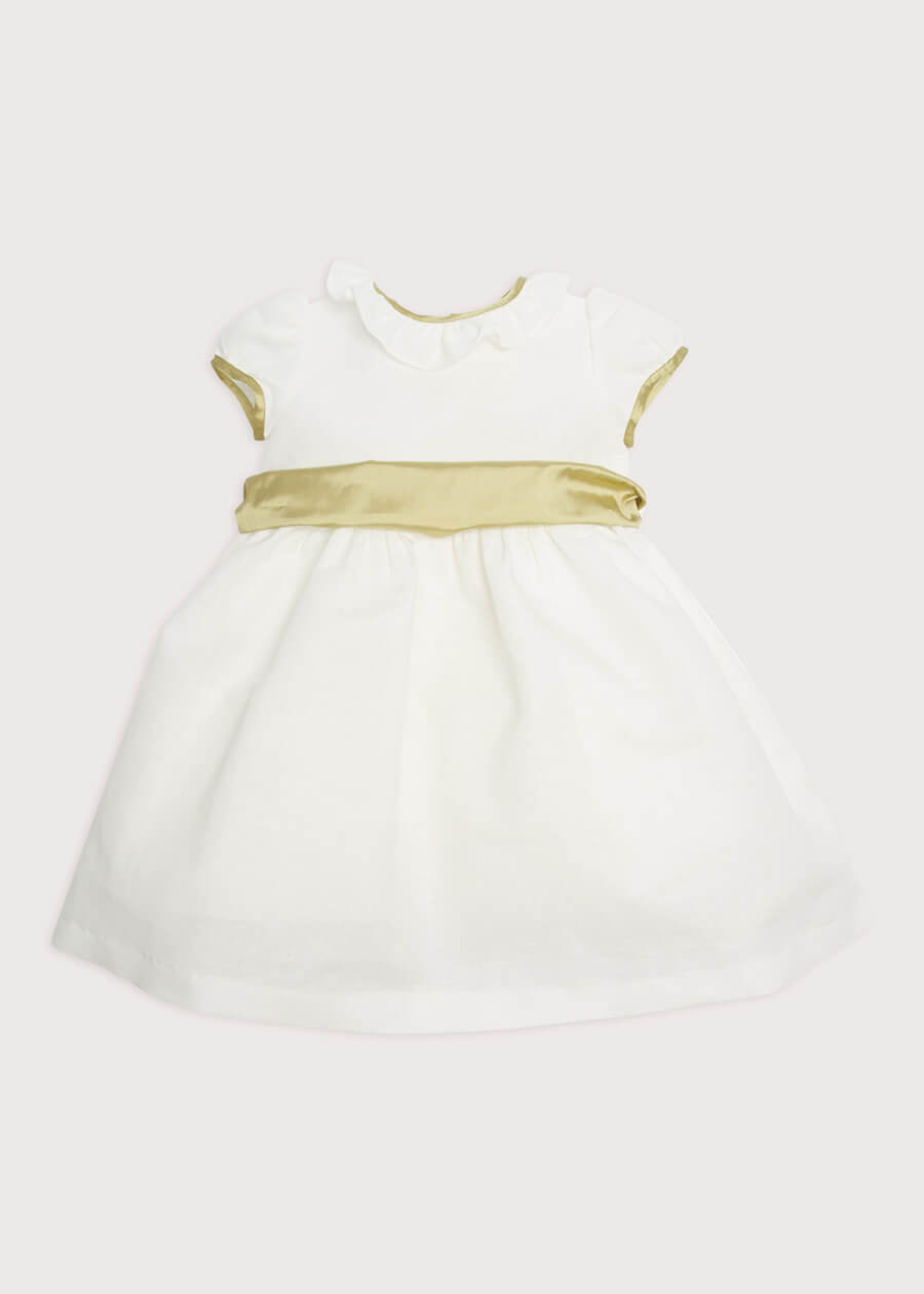 Flower Girl Ivory Dress with Green Silk Sash (6mths-10yrs) Dresses from Pepa London US