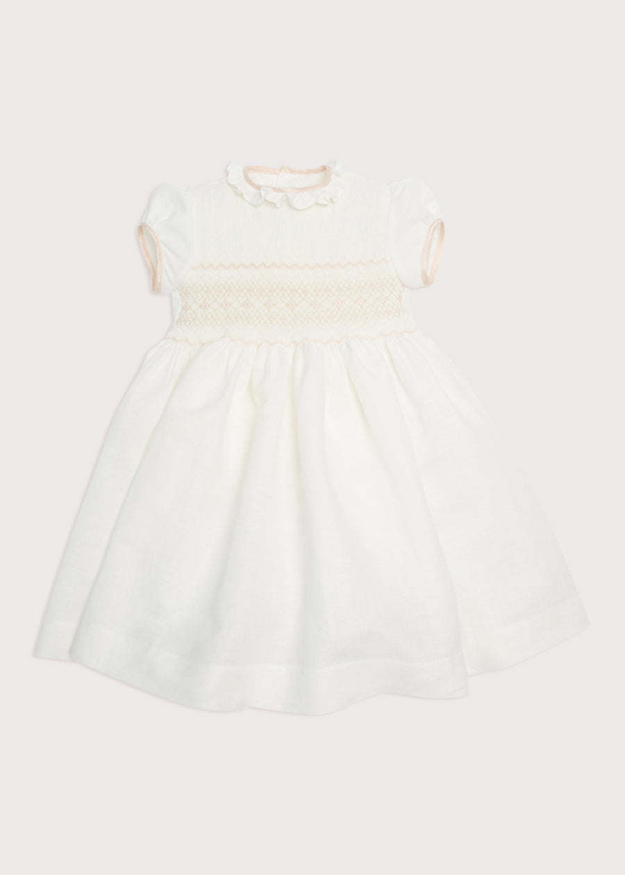 Ivory Hand Smocked Occasion Dress with Pink Details (6mths-10yrs) Dresses from Pepa London US