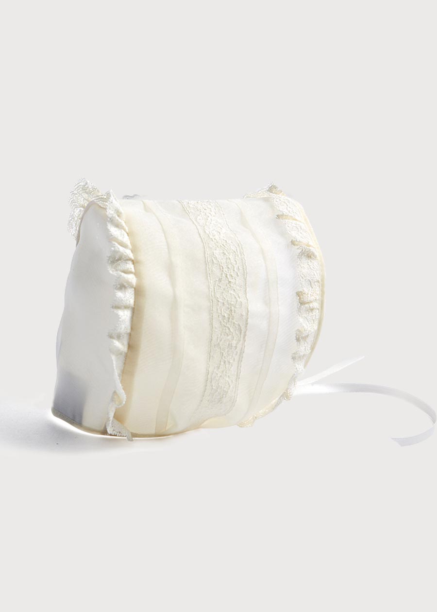 Cream Lace Christening Bonnet with Frill (3mths-2yrs) Accessories  from Pepa London US
