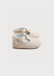 Suede T-Bar Pram Shoes in Beige (17-20EU) Shoes from Pepa London US