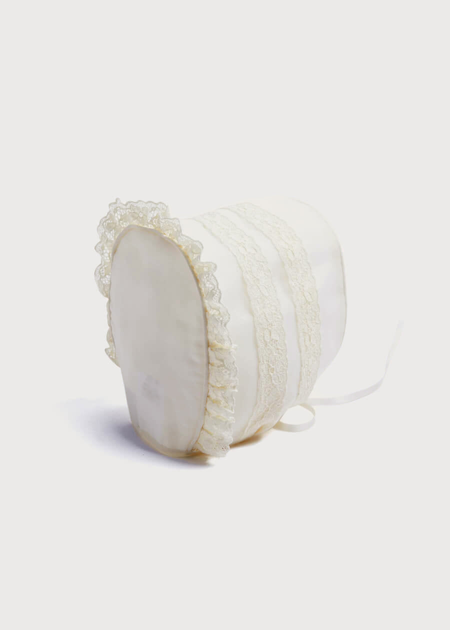 Lace Trim Bonnet in Ivory (3mths-2yrs) Bonnets  from Pepa London US
