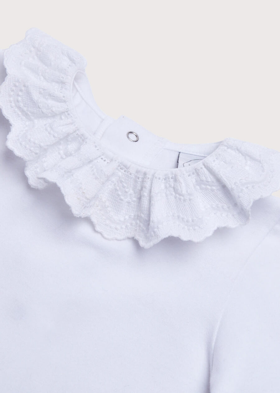 Frill Collar Long Sleeve Bodysuit in White (0mths-3yrs) Tops & Bodysuits from Pepa London US