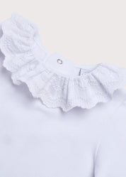 Frill Collar Long Sleeve Bodysuit in White (0mths-3yrs) Tops & Bodysuits from Pepa London US