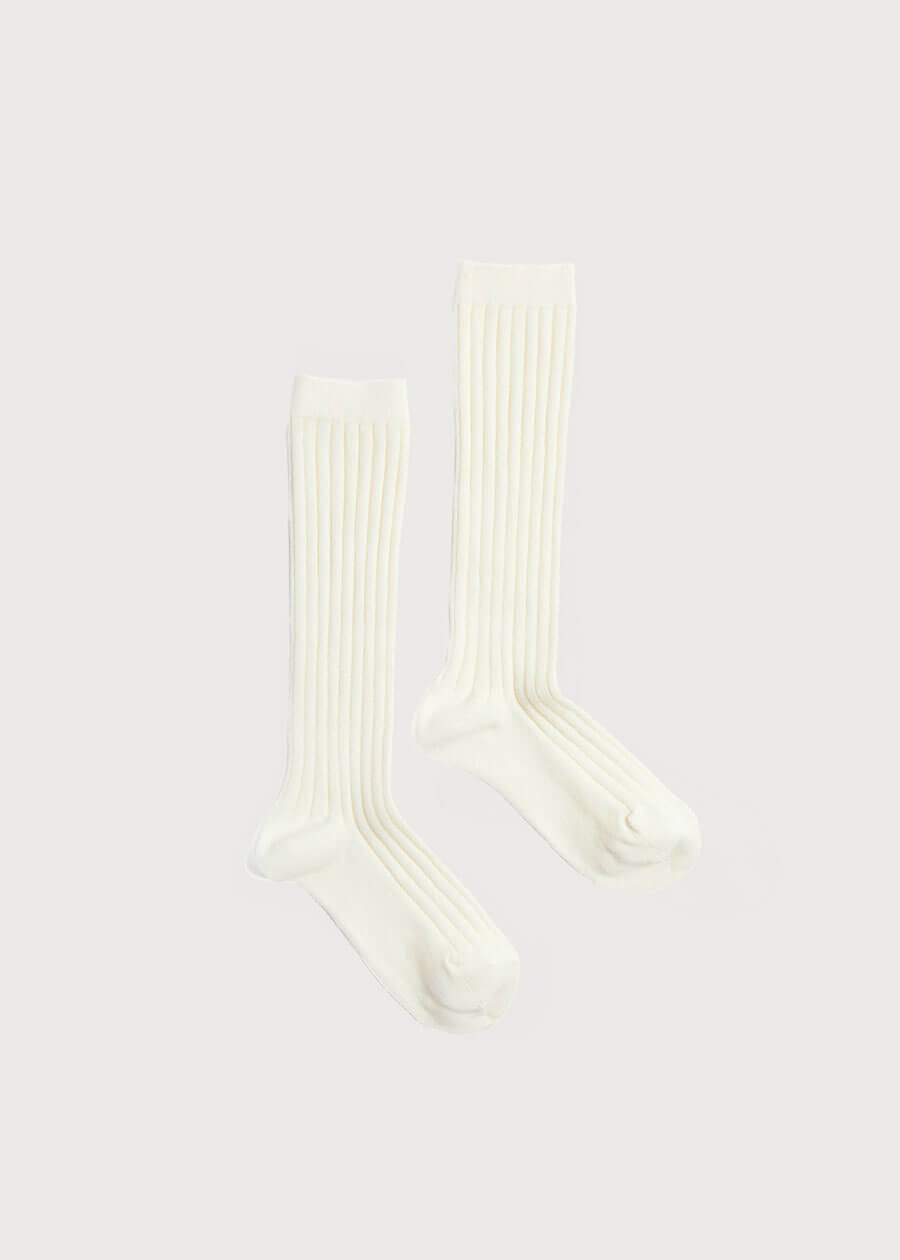 Ribbed Knitted Knee Socks in Cream (0mths-10yrs) Socks from Pepa London US