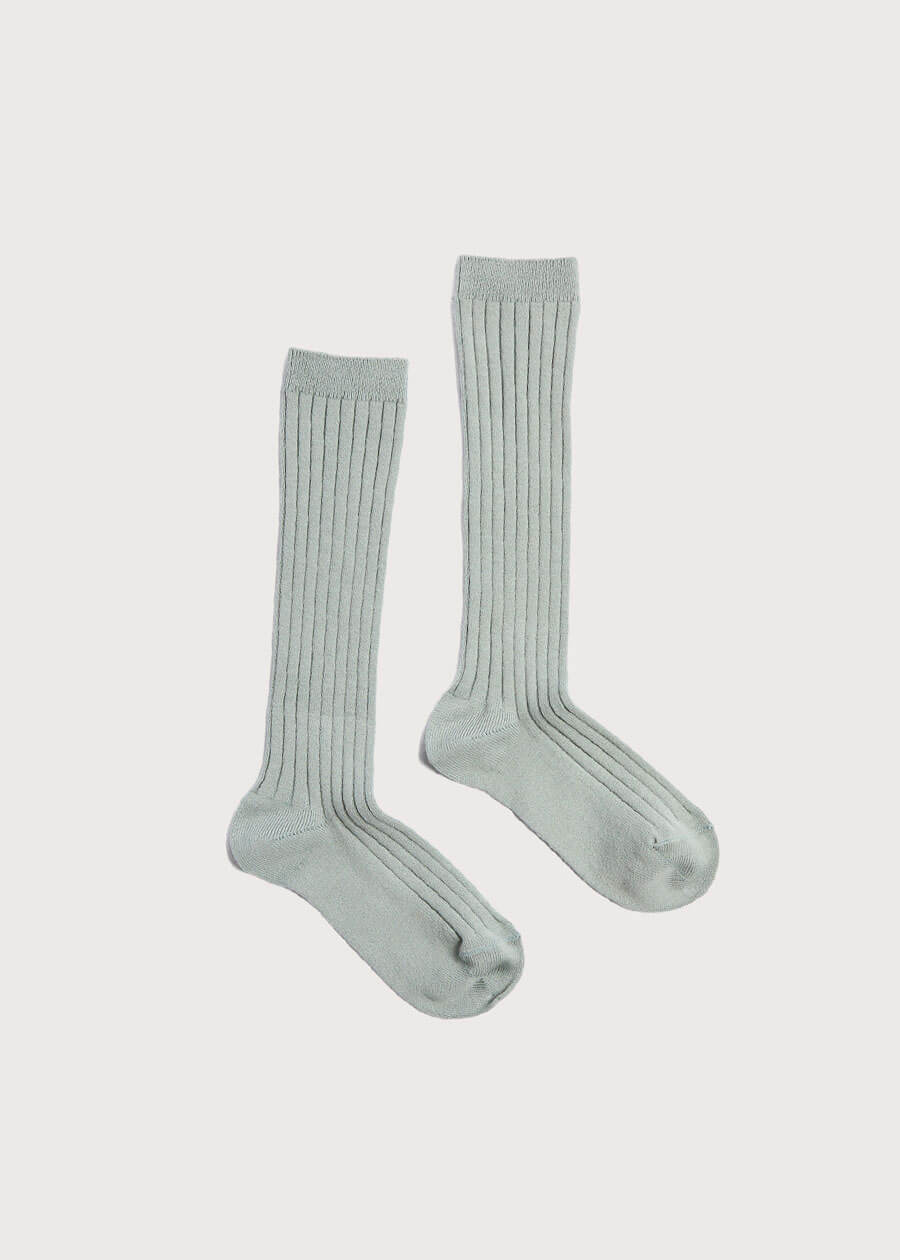 Ribbed Knitted Knee Socks in Dusty Green (3mths-8yrs) Socks from Pepa London US